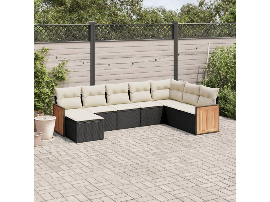 Vidaxl 8 Pcs Conjunto Sofás De Jardim Com Almofadões Vime Pe Preto