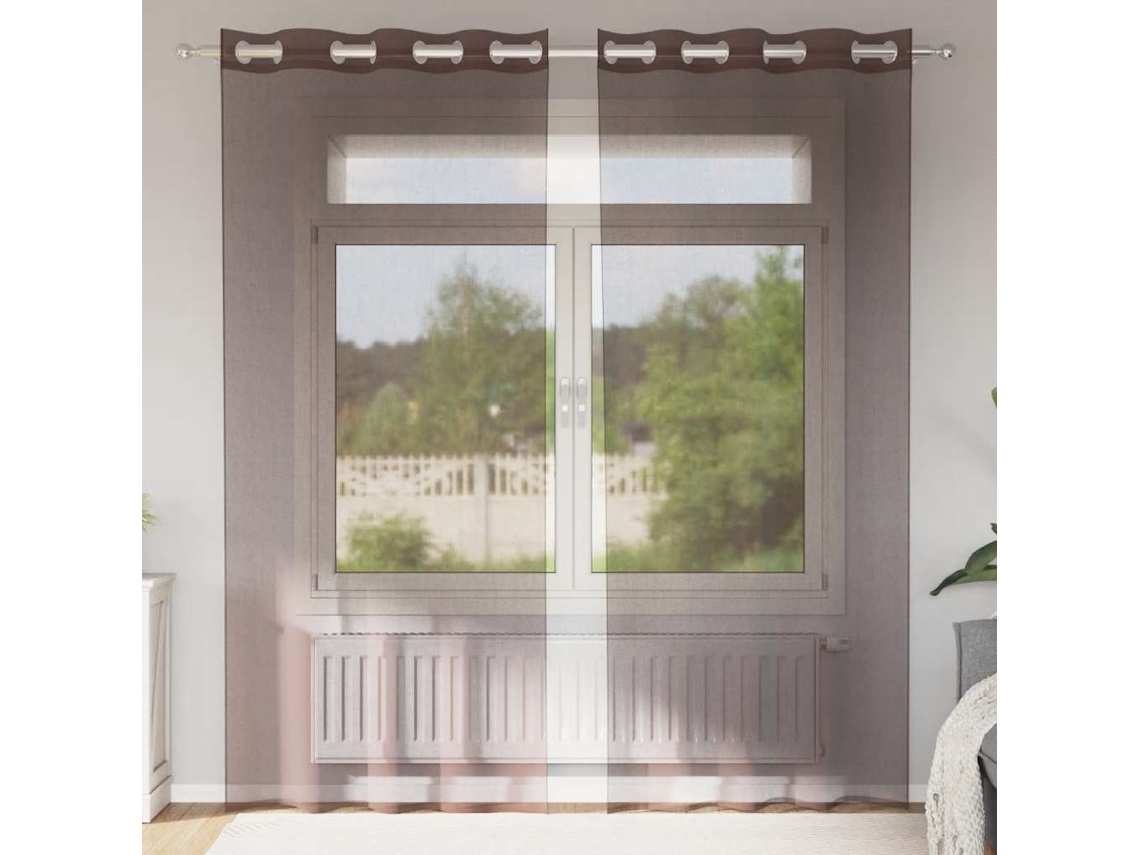 Vidaxl Cortinas De Voile Com Ilhós 2 Pcs Castanho 140x225 Cm