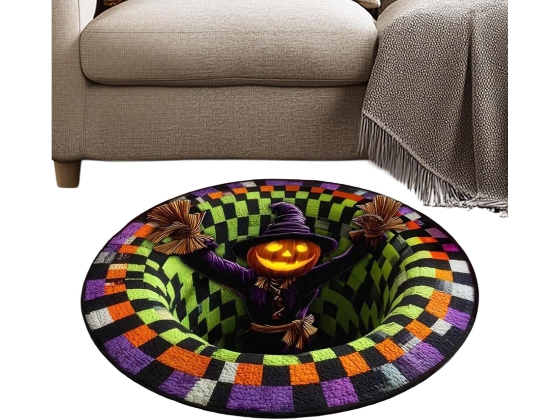 Tapete Redondo Macio Antiderrapante Com Ilusão De Ótica Para O Halloween, 60 Cm |