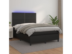 Vidaxl Cama Box Spring C/ Colchão/led 140x200cm Couro Artificial Preto