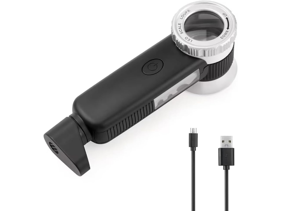 Lupa de 30x com 7 Luzes, Dobrável, de Bolso e Recarregável Via Usb. SFUSHOS