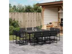 11 unidades Conj. De Jantar P/ Jardim C/ Almofadões Textilene Preto Dkd Home Decor