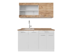 Cozinha R-line, Armários Bicolores De 140cm, Pt Carvalho, Carvalho Dourado/branco, Branco, Vicco