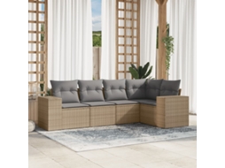 Vidaxl 5 Pcs Conjunto De Sofás P/ Jardim Com Almofadões Vime Pe Bege