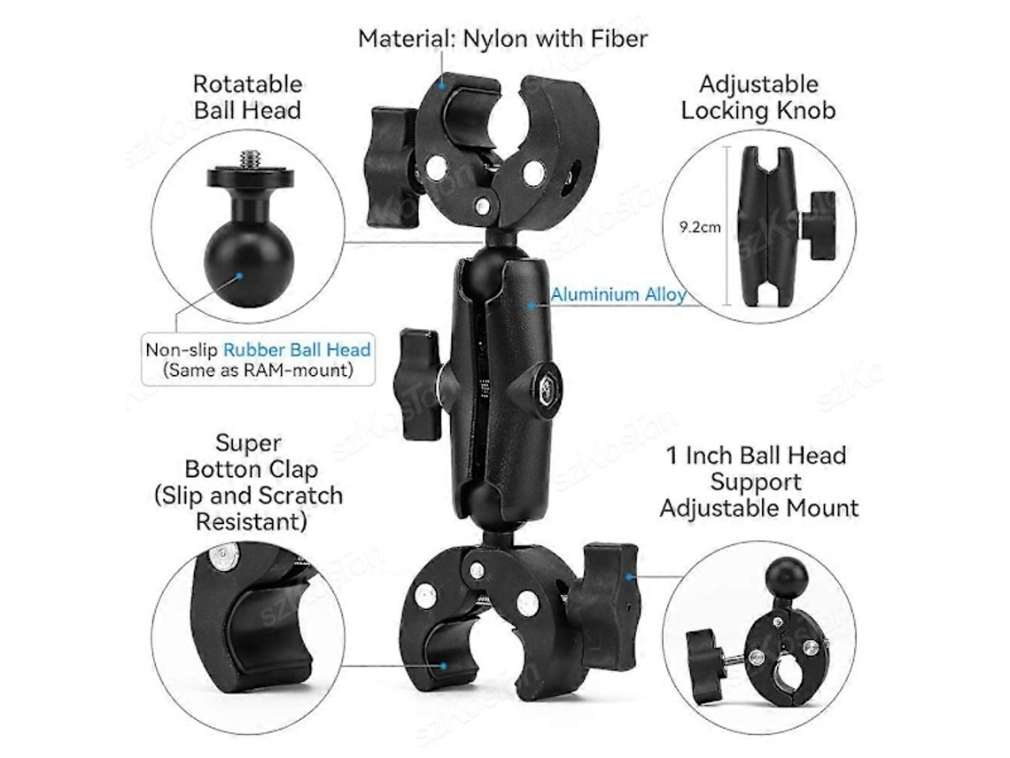 Lurelia Suporte De Guiador Para Bicicleta E Motociclo, Para Câmara De Ação, Rotação 360°, Rosca 1/4", Em Liga De Alumínio
