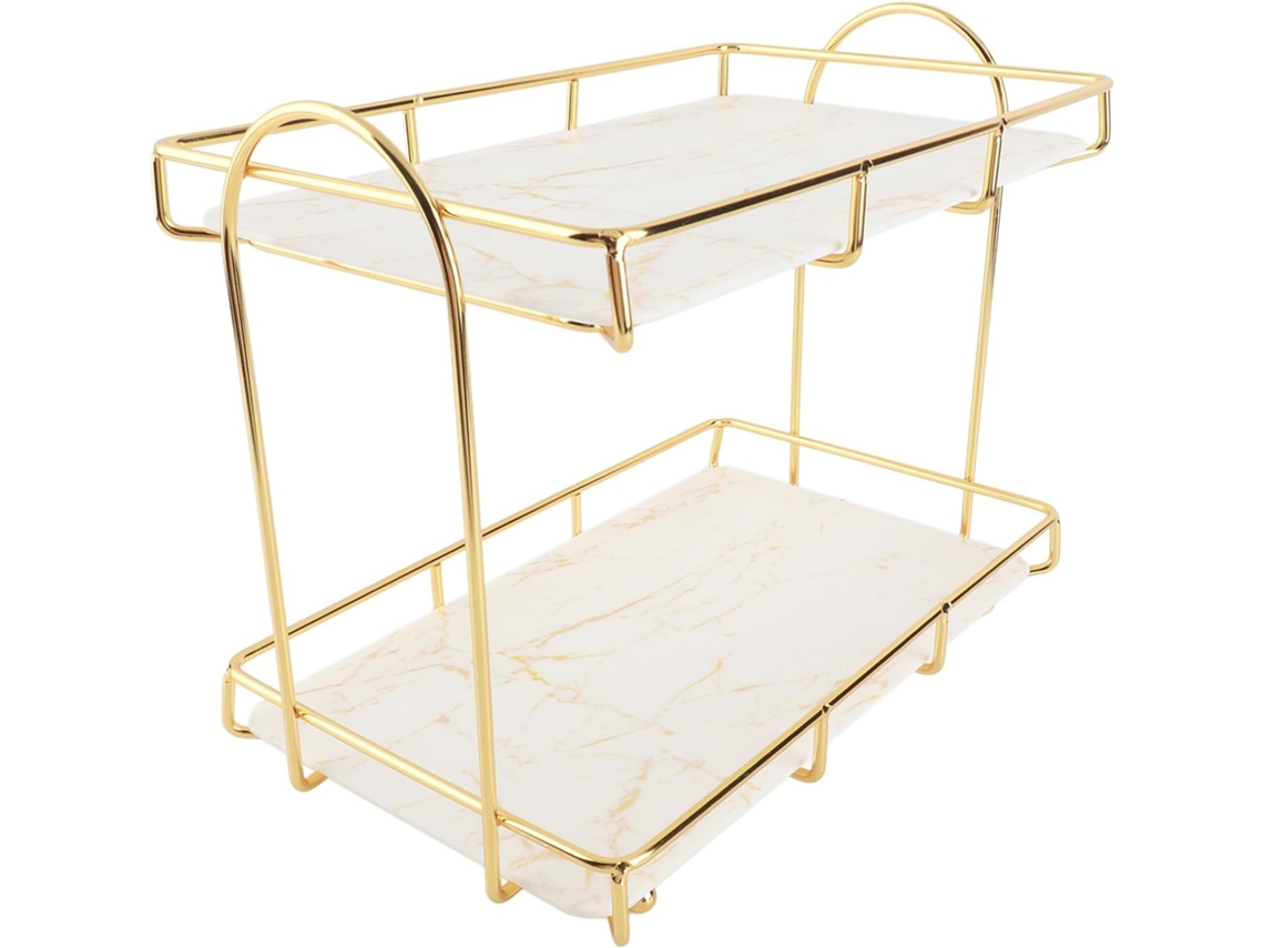 Prateleira De Armazenamento Para Banheiro Mingzhe, Dourada E Branca, Elegante, Com 2 Níveis, Para Maquiagem, Organização