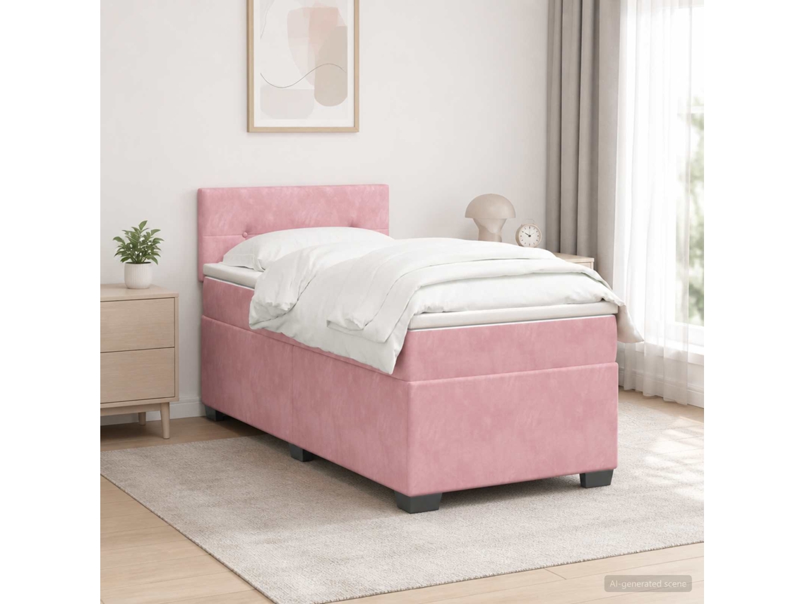 Vidaxl Cama Box Spring Com Colchão E Led Rosa 100 X 200 Cm Veludo