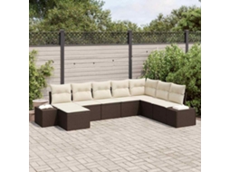Vidaxl Conjunto De Sofá De Jardim 8 Unid. Marrom E Creme Vime Pe