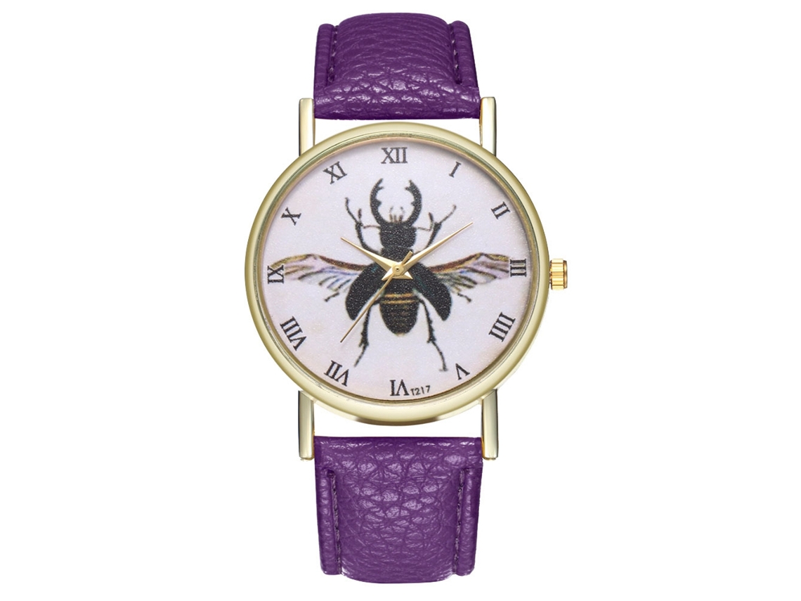 Reloj De Pulsera Analógico De Cuarzo Con Correa De Pu Para Parejas Moda (morado)