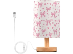 Abajur De Cabeceira Kcldeci Com Fitas E Corações Rosa Para Quarto, Estilo Fazenda, Mesa Cabeceira, Luminária De Mesa
