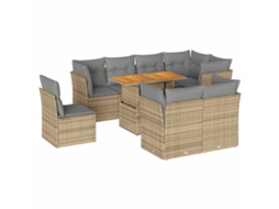 Conjunto de 9 sofás de jardim com almofadões Vime Pe Bege MAISON EXCLUSIVE (90x200 cm)