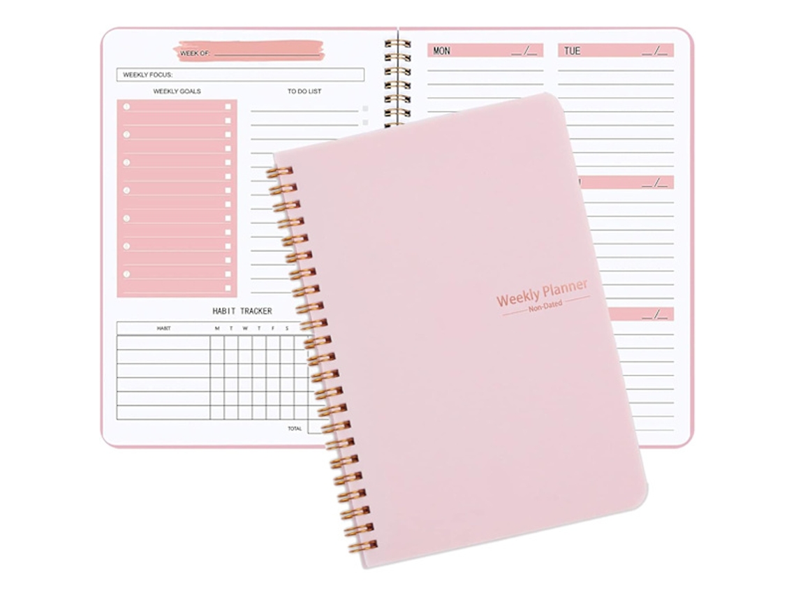 Cuaderno planificador semanal, A5, sin fecha, diario, calendario de tareas, objetivos semanales y registro de hábitos - Aquaforge