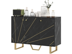 Aparador De Sala De Estar Com 2 Armários E Prateleira Interior Ajustável Com Efeito Mármore 107x35x75 Cm Preto E Dourado