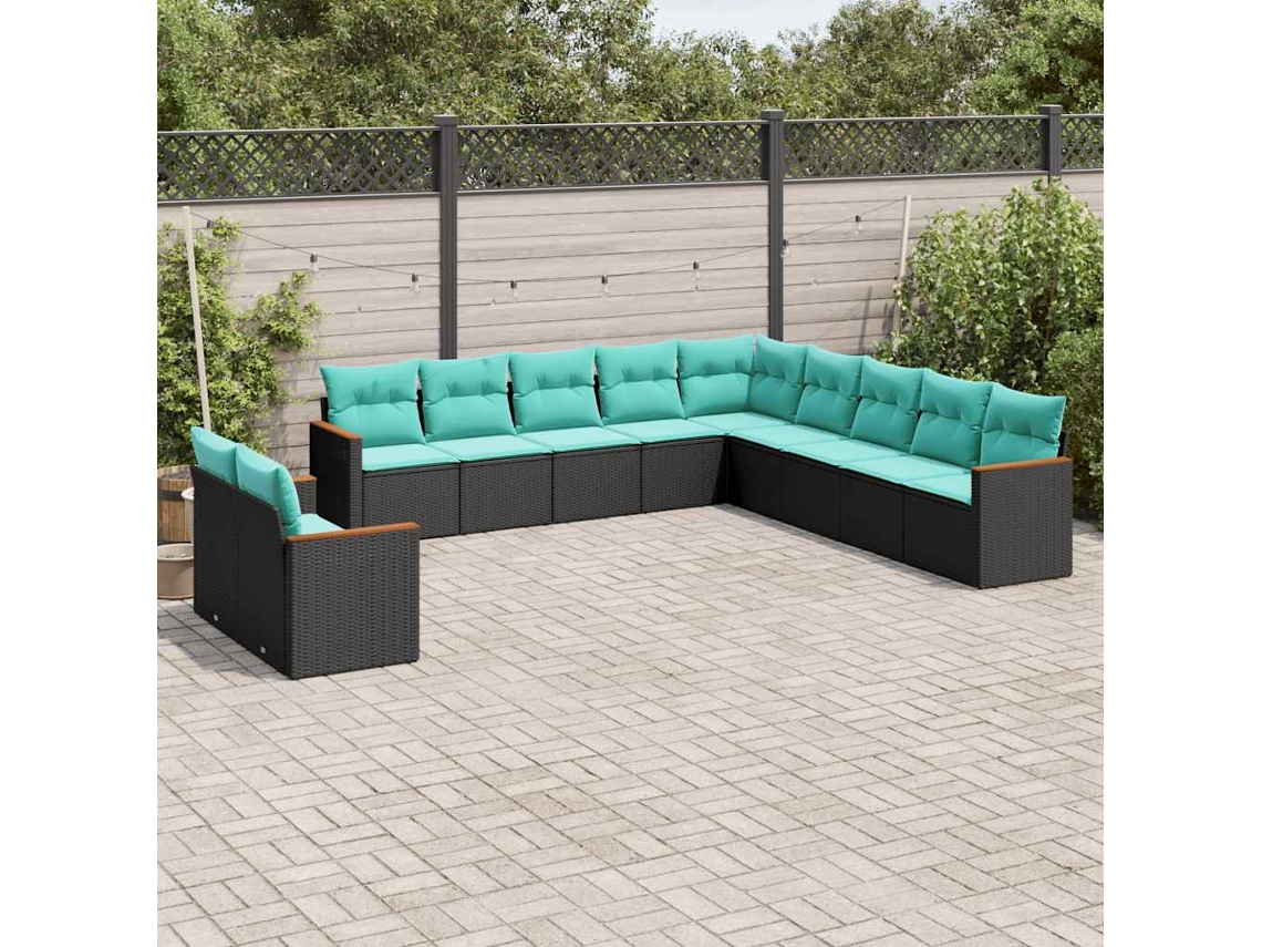 Vidaxl Conjunto De Sofá De Jardim Com 11 Peças E Almofadas Em Rattan Sintético Preto
