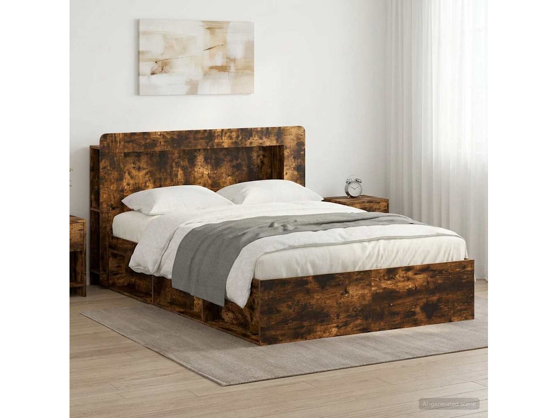 Vidaxl Estrutura De Cama Com Armazenamento Carvalho Fumado