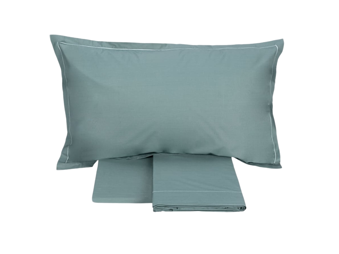 Completo Letto Matrimoniale Fazzini In Percalle Di Puro Cotone 200tc Verde Petrolio