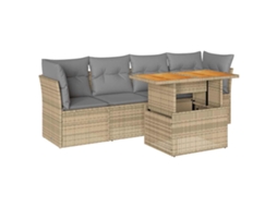 Conjunto de 5 Sofás para Jardim com Almofadões Vime Pe Bege MAISON EXCLUSIVE (5 pcs)