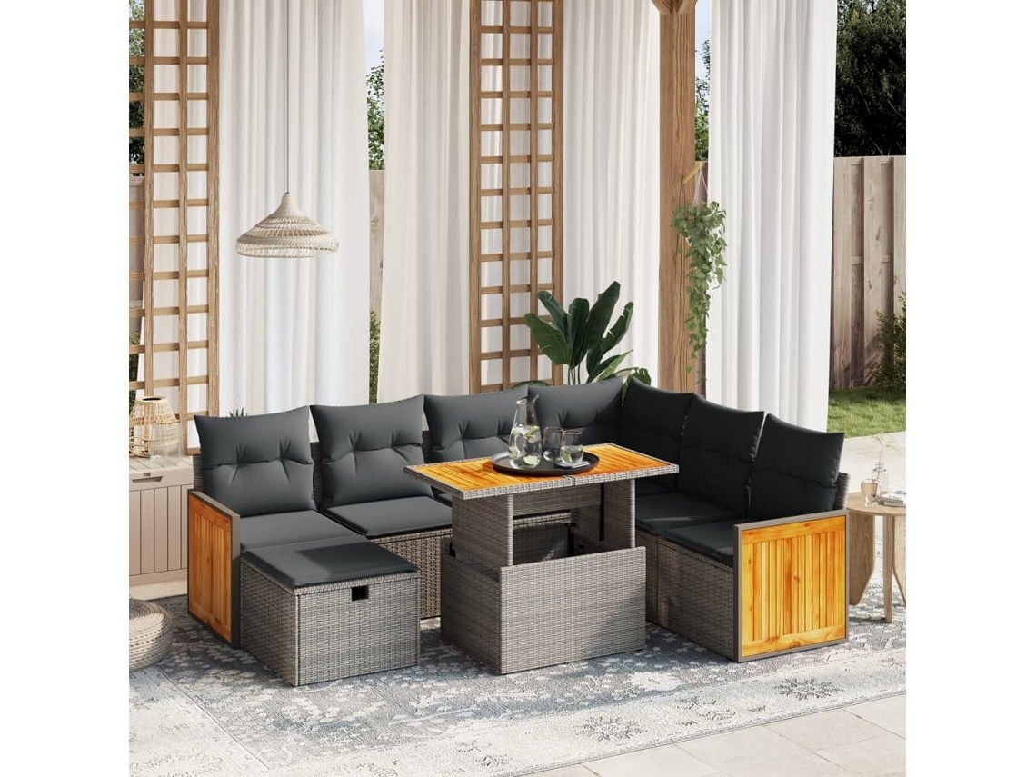 Vidaxl 8 Pcs Conjunto Sofás De Jardim C/ Almofadões Vime Pe Cinzento