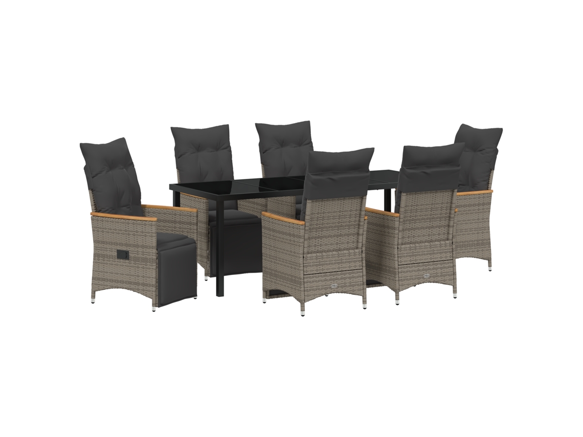 Conjunto 7 Conjunto De Jantar Para Jardim Vidaxl Cinzento Vime Pe (200 X 80 X 73 Cm)