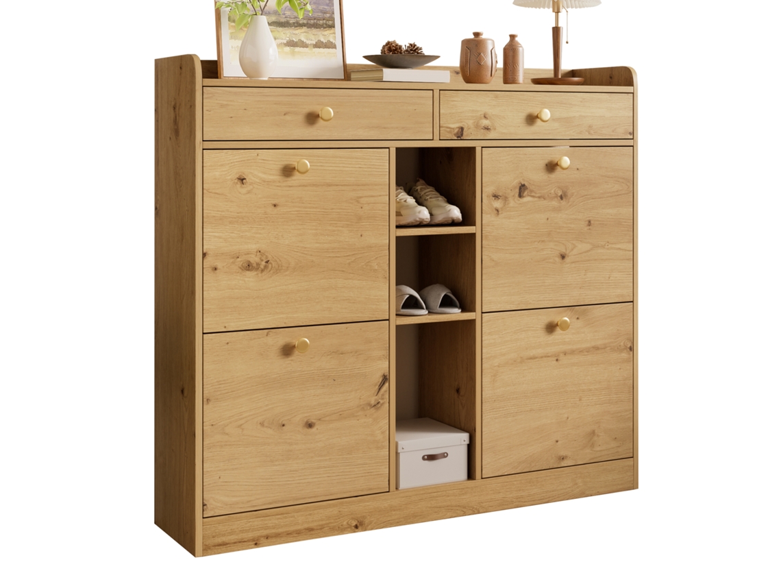 Sapateira Madeira 4 Portas 2 Gavetas 3 Abertos 110x26x100cm