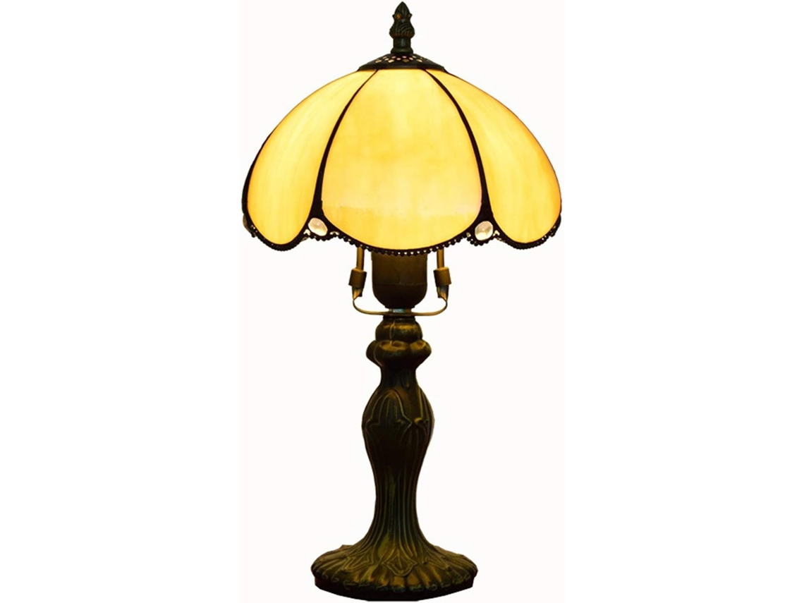 Abajur De Mesa Estilo Tiffany Retrô Simples 8 Polegadas Em Europeu, Com Vitrais, Na Cor Amarela, Ideal Para Leitura Em
