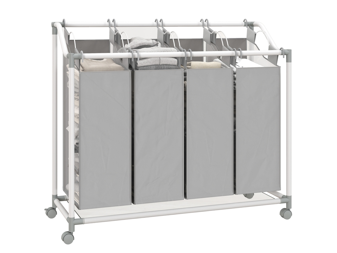 Cesto de Roupa Suja com 4 Compartimentos, Rodas, 160 L, Cinza, 97x38x81cm | S/MARCA