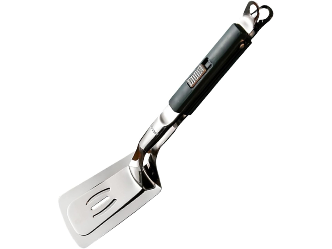 Grelha De Aço Inoxidável Com Sistema Drenagem Óleo, 29x 6, 5cm, Espátula Multifuncional Para Churrasco, Pinça Para