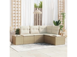 Vidaxl Conjunto De Sofá De Jardim 4 Unid. Bege E Creme Vime Pe