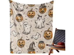 Manta Syjym de Halloween com Estampa Fantasmas e Abóboras Macia Felpuda Perfeita para Decoração Casa Sofá Cama