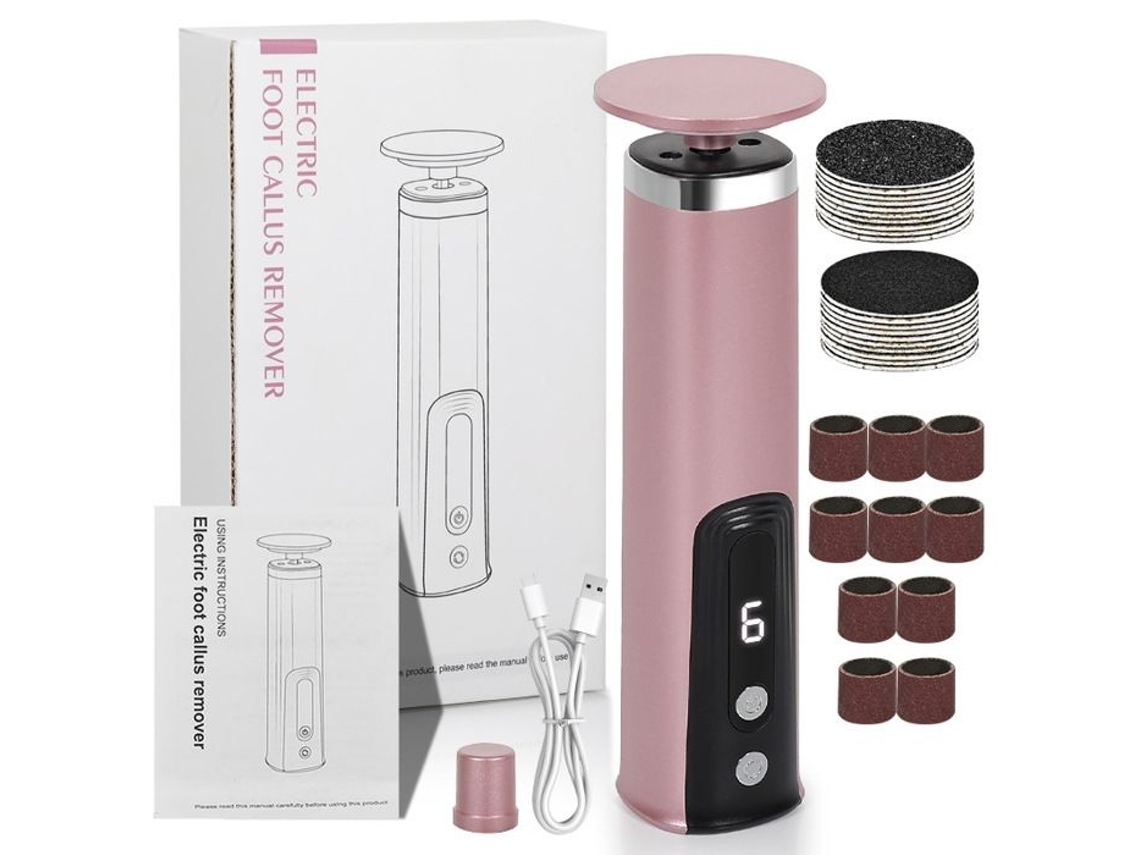 Lixa Elétrica Para Pés , Ferramenta De Pedicure Ajustável Em 6 Níveis Com Disco De Lixa E Cabeça De Lixa (cuidados Com Os Pé Aquaforge (rosa)