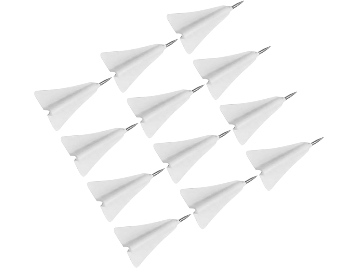 Tachinhas Criativas Em Formato Avião White Paper Da Packove, 12 Unidades, Itens De Abs E Aço, Duráveis E Versáteis