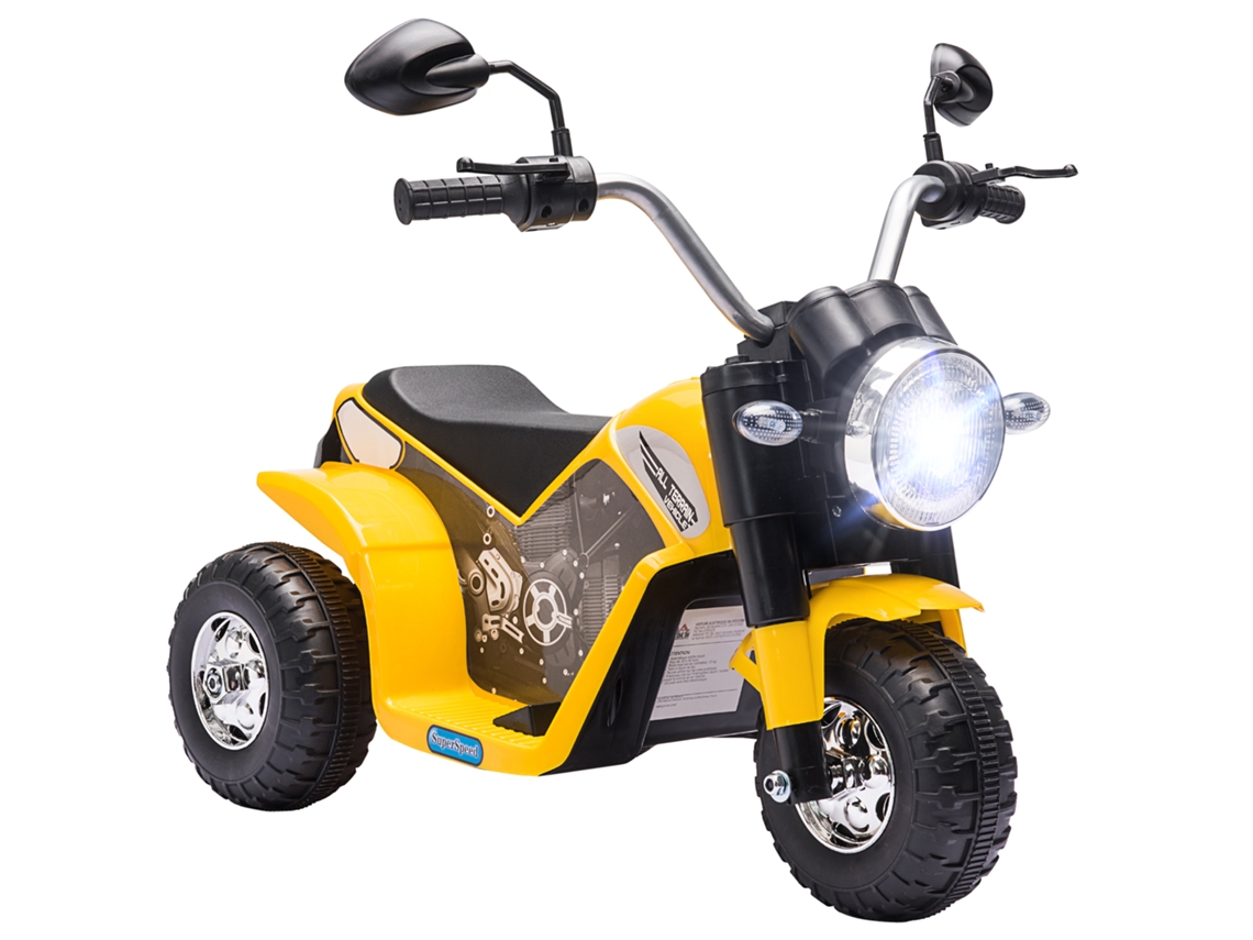 Motocicleta Elétrica Infantil Com 3 Rodas Triciclo A Bateria 6v Para Crianças De 18-36 Meses Com Farol Buzina 72x57x56cm Amarelo