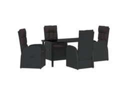 Conjunto 5 De Jantar De Jardim Com Almofadas Vidaxl Preto Rattan Poliéster