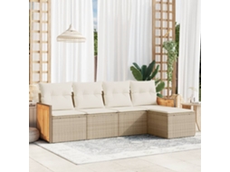 Vidaxl 5 Pcs Conjunto De Sofás P/ Jardim Com Almofadões Vime Pe Bege
