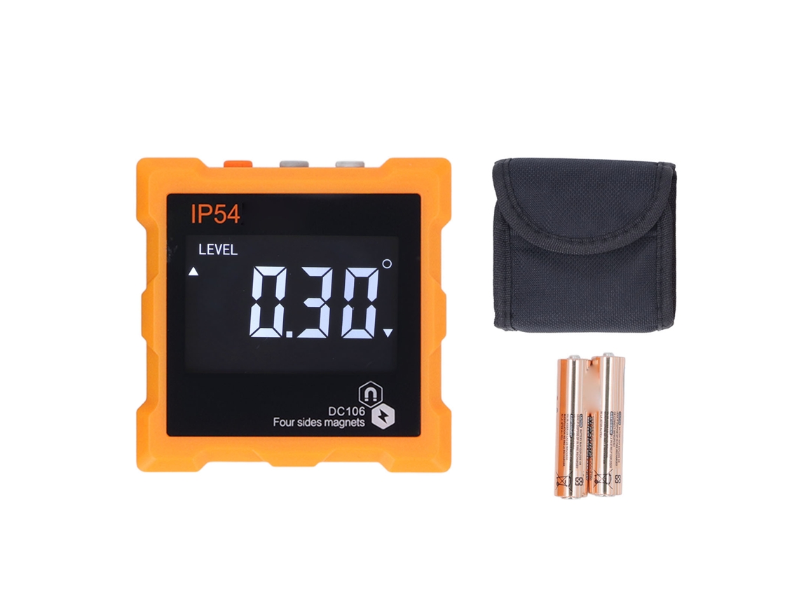 Transferidor IP54 com visor LCD digital, 4 x 90°, 4 lados, inclinômetro magnético potente de 360°, 1300 mAh, cor laranja Brilvibera