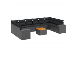 Conjunto de 11 Sofás de Jardim com Almofadões Vime Pe Preto MAISON EXCLUSIVE