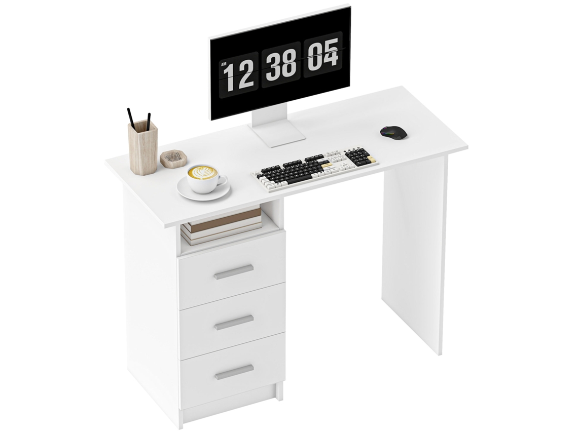 Mesa de computador com 3 gavetas e prateleira BTFORUS 100x40x75cm