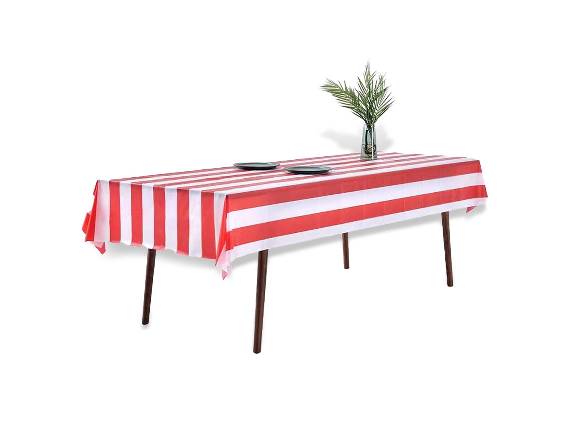 Toalha de Mesa Listrada 3 Peças Toalha de Mesa À Prova D'Água com Listras Geométricas para Jantares de Festa 137 X 274 Cm Vermelho e Branco