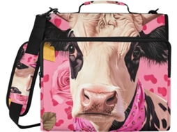 Bolsa Organizadora Com Estampa De Vaca E Rosa, Com Zíper E Compartimento Laptop, Resistente À Água, Ideal