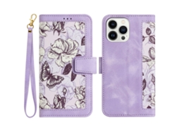 Capa Padrão Flores Para Iphone 15 Pro Max Pele Sintética Com Porta-cartões Multicor