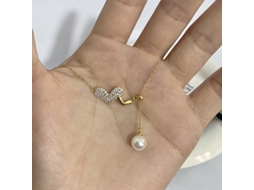 Meu Coração Ainda Está Aqui~ 925 Prata, Colar com Pingente de Pérola e Duas Corações em Forma de Y, Ajustável e Elegante MDUG (dourado)
