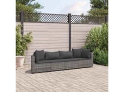 Vidaxl 4 Pcs Conjunto Sofás De Jardim C/ Almofadões Vime Pe Cinzento