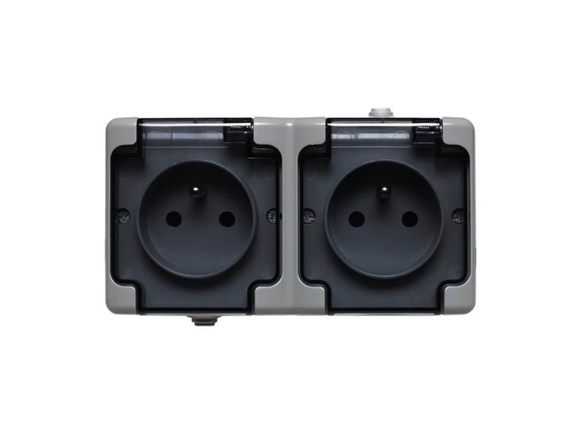 Tomada Dupla Impermeável Ip54 com Aba Transparente Ip54 Cinza Bryza Kos