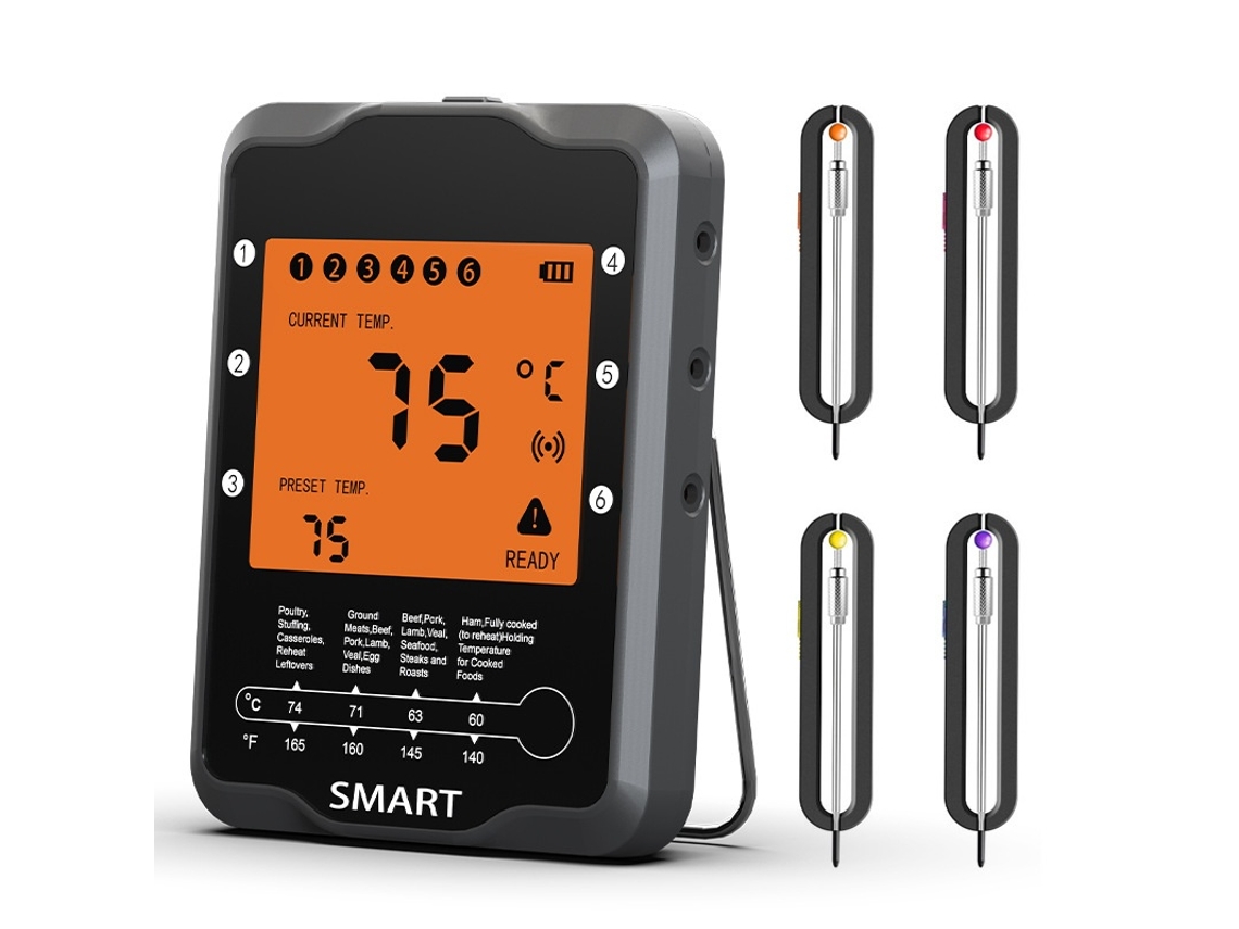 Termómetro Digital Sem Fio Lurelia Para Carne, Bluetooth E Aplicação Para Churrasco E Forno, Magnético