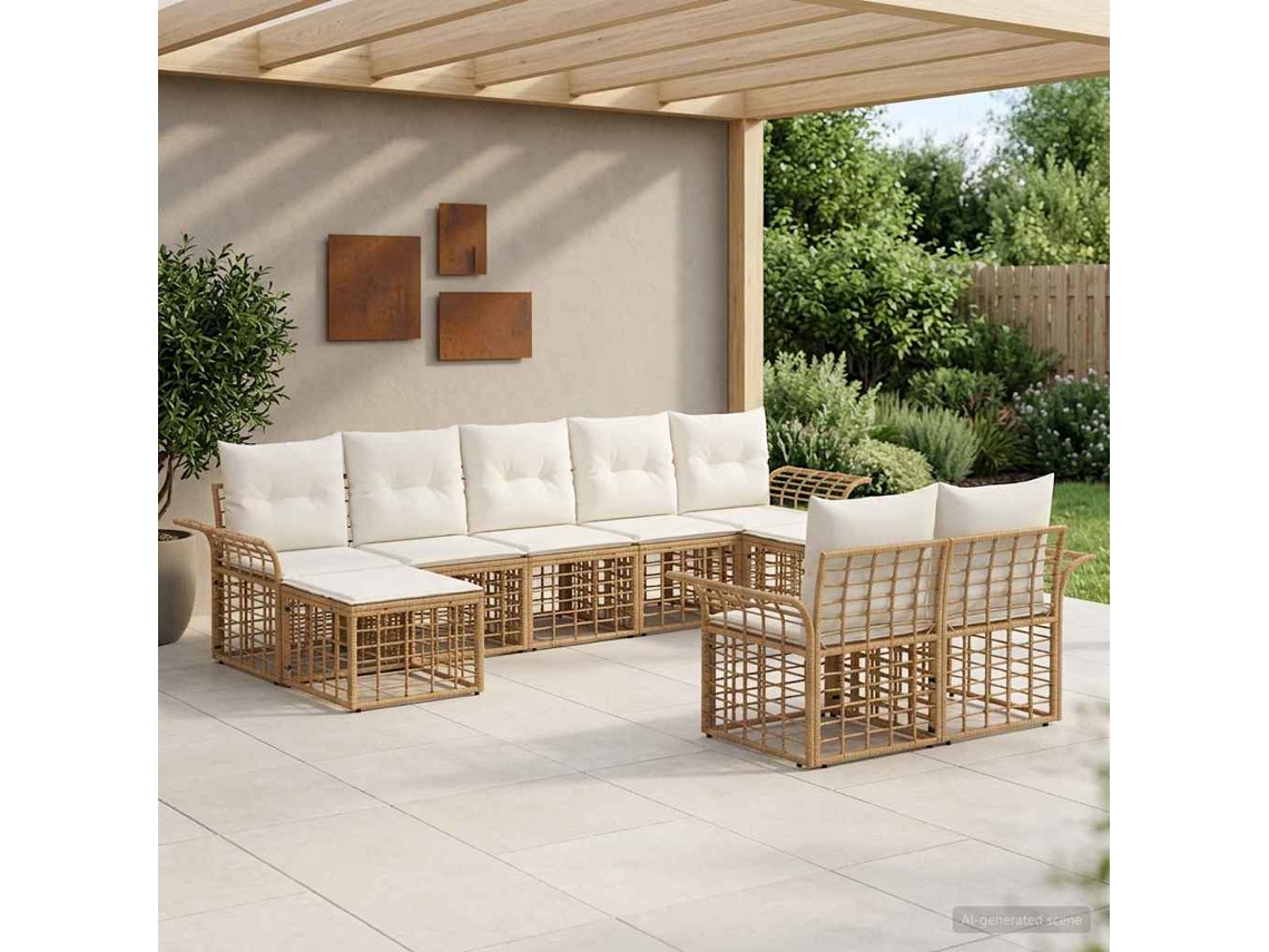 Vidaxl Conjunto De Sofás Para Exterior 9 Pcs Natural E Branco Creme