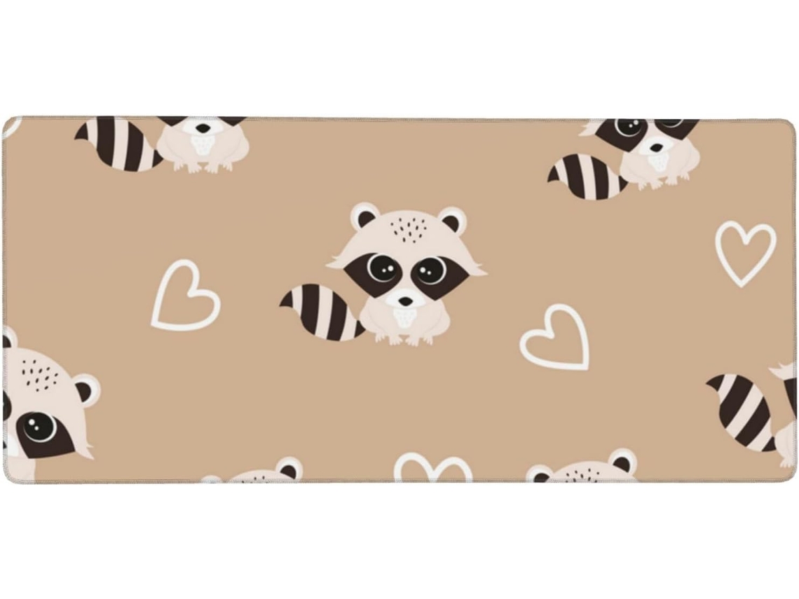 Mousepad Grande para Computador com Estampa de Guaxinim Fofo, Base Borracha Antiderrapante, 40 X 90 Cm