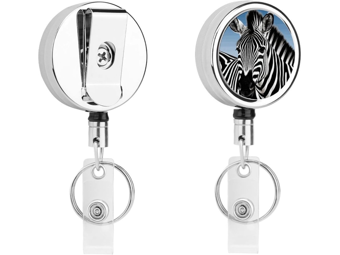 Porta Crachá Retrátil Zebra Com Clipe Cinto E Chaveiro, Clipe De Metal Cordão, Porta Crachá Resistente E