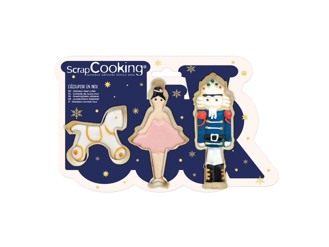 3 Cortadores de Biscoito Dourados Quebra-Nozes Scrapcooking