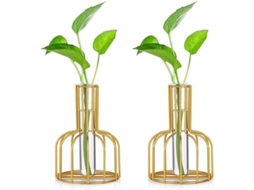 Estação de Propagação Nova Line de Vidro com Aro de Metal, 2 Vases Pequenos para Decoração Gold 2025