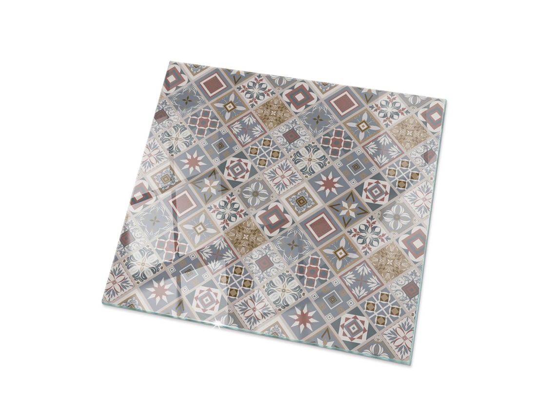 Tampo De Vidro Quadrado Espelharte (60x60 Cm - Padrão De Mosaico Com Ornamentos - Cinza)